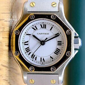 CARTIER LADIES SANTOS TWO-TONE WATCH AUTOMATIC MOVEMENT WHITE SPIDER DIAL